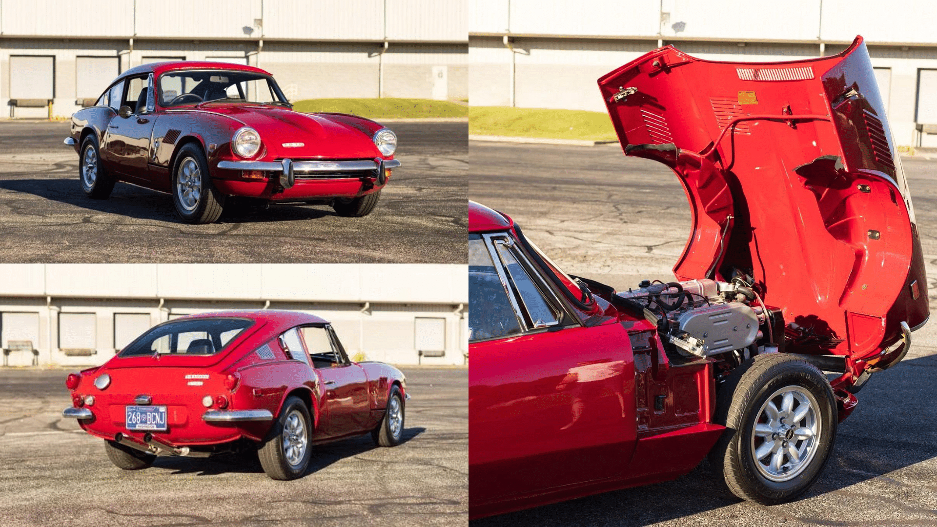 (1966–1973) Triumph GT6 in Red exterior, front view, rear view, engine