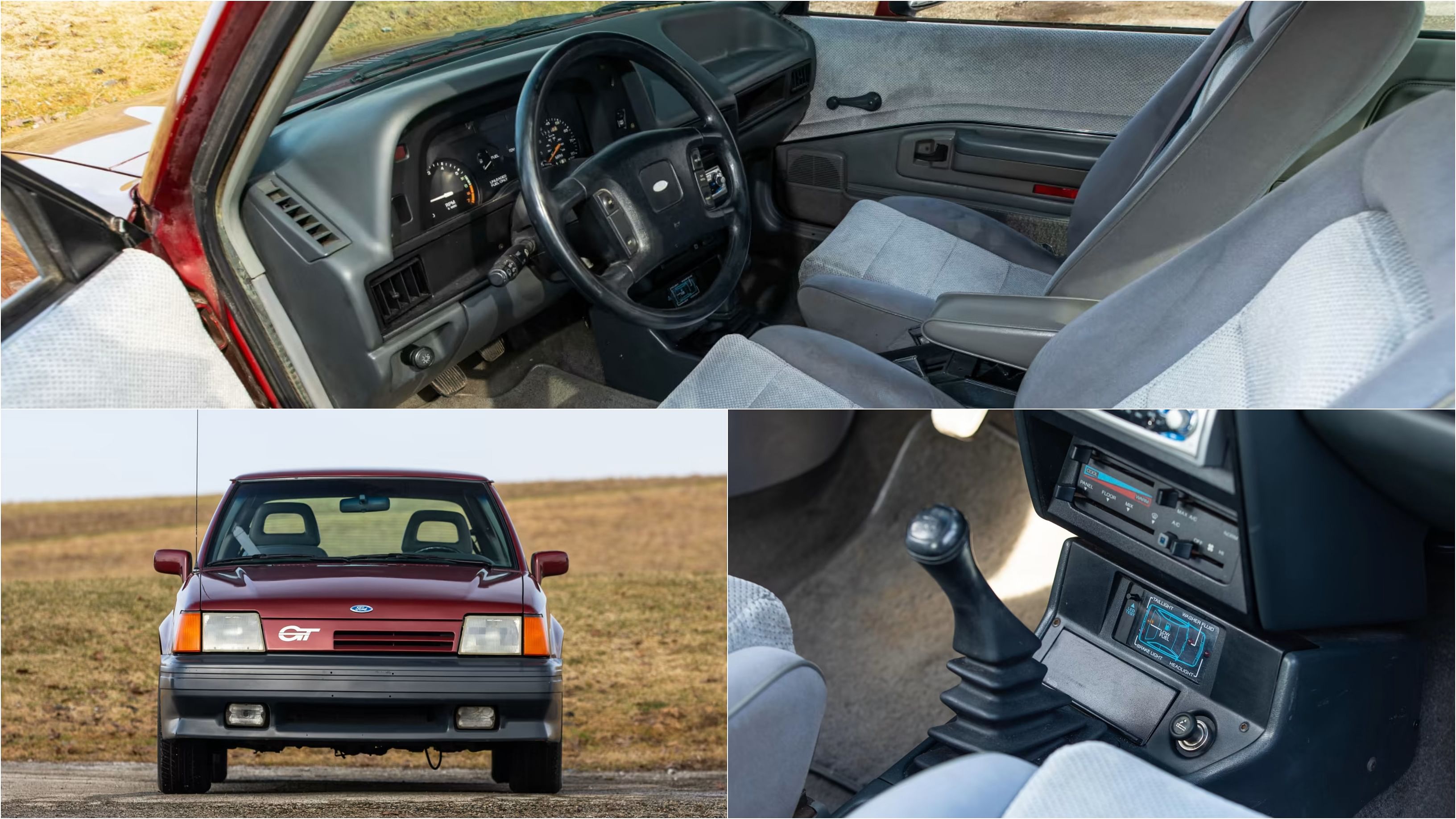 1989 Ford Escort GT front view, gear stick, and cabin