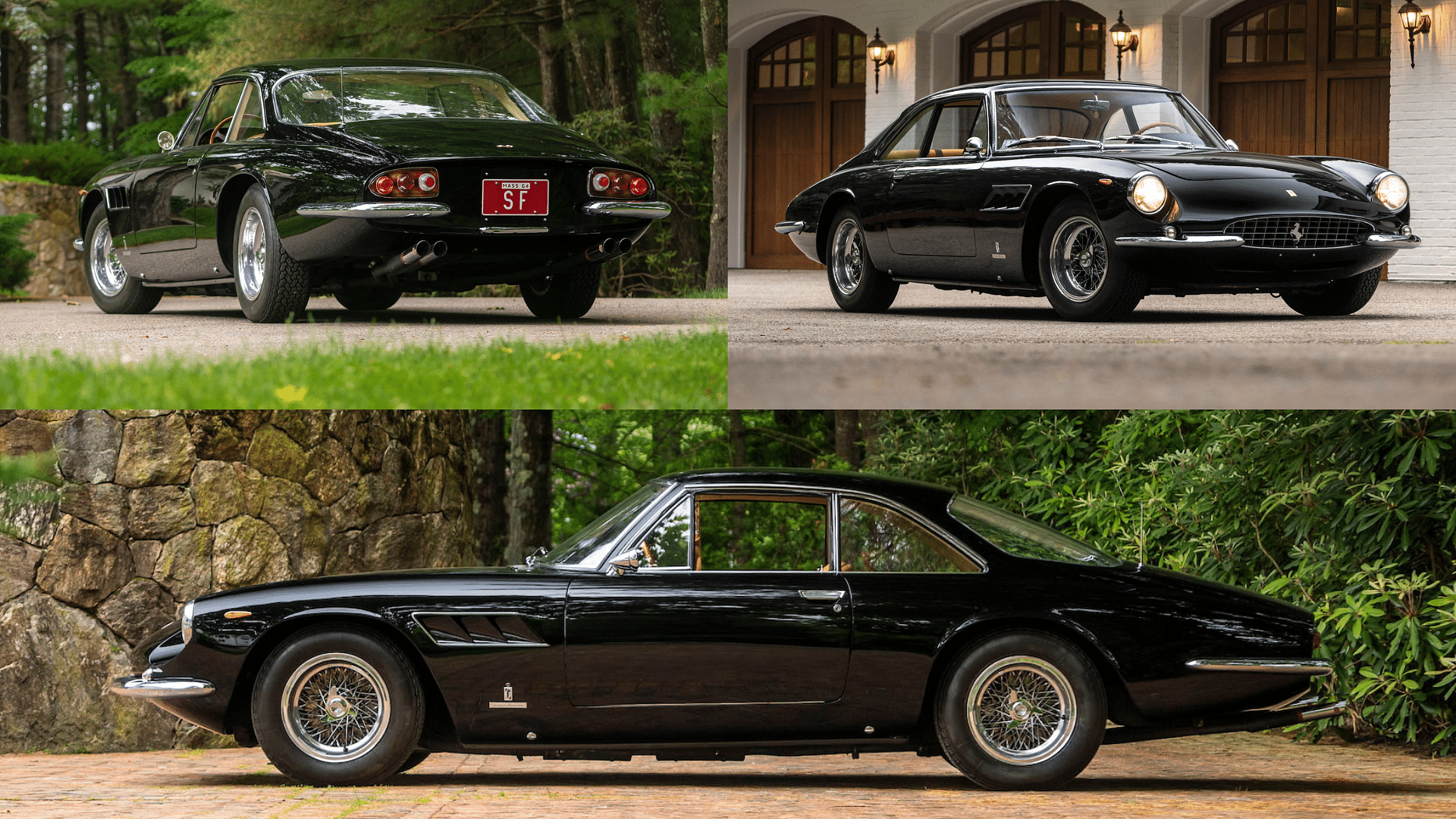 The Ferrari 500 Superfast in Black exterior, front, rear, and side view