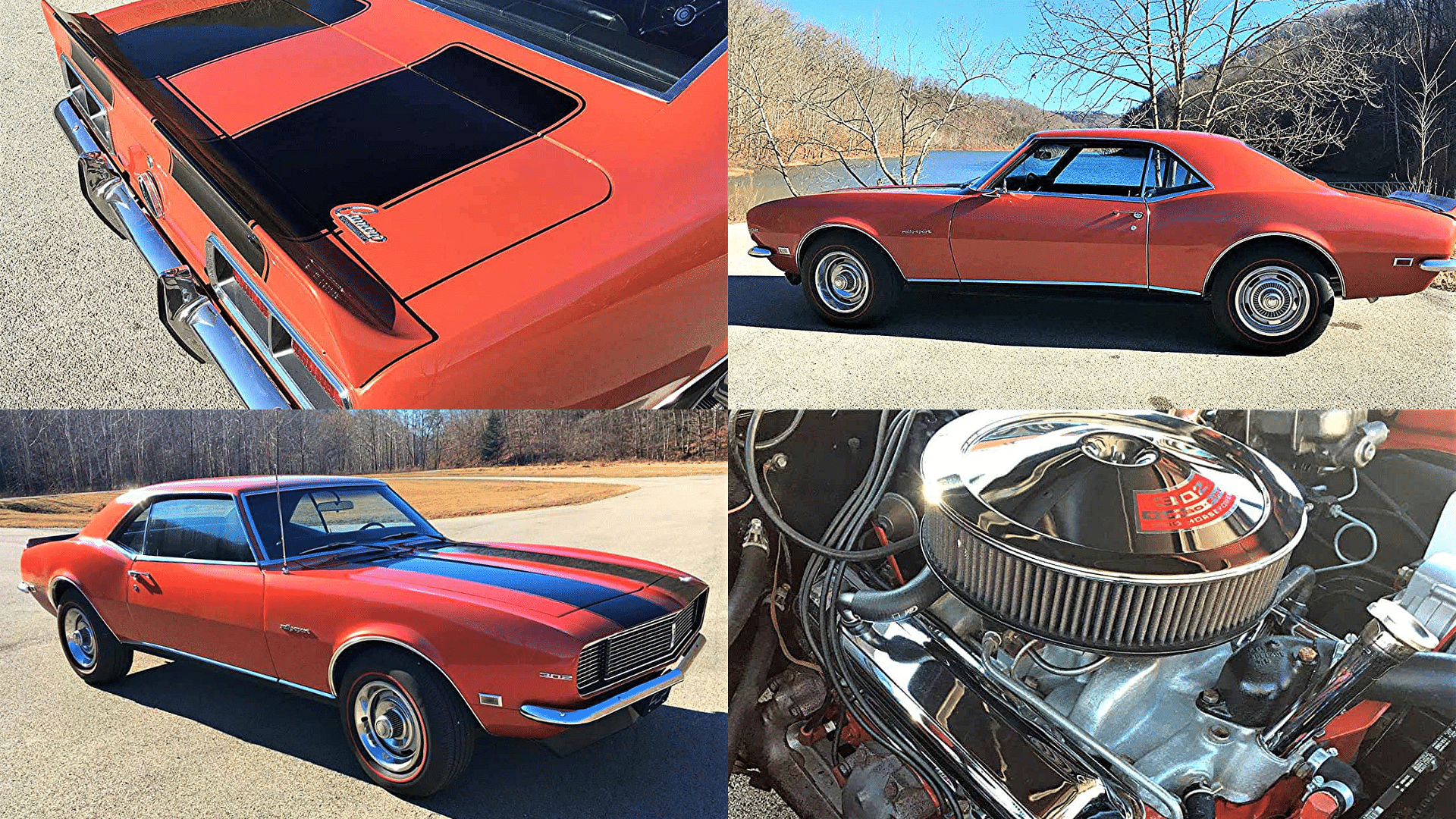 1969 Chevrolet Camaro in Orange exterior, engine, rear view, side view, front-side view