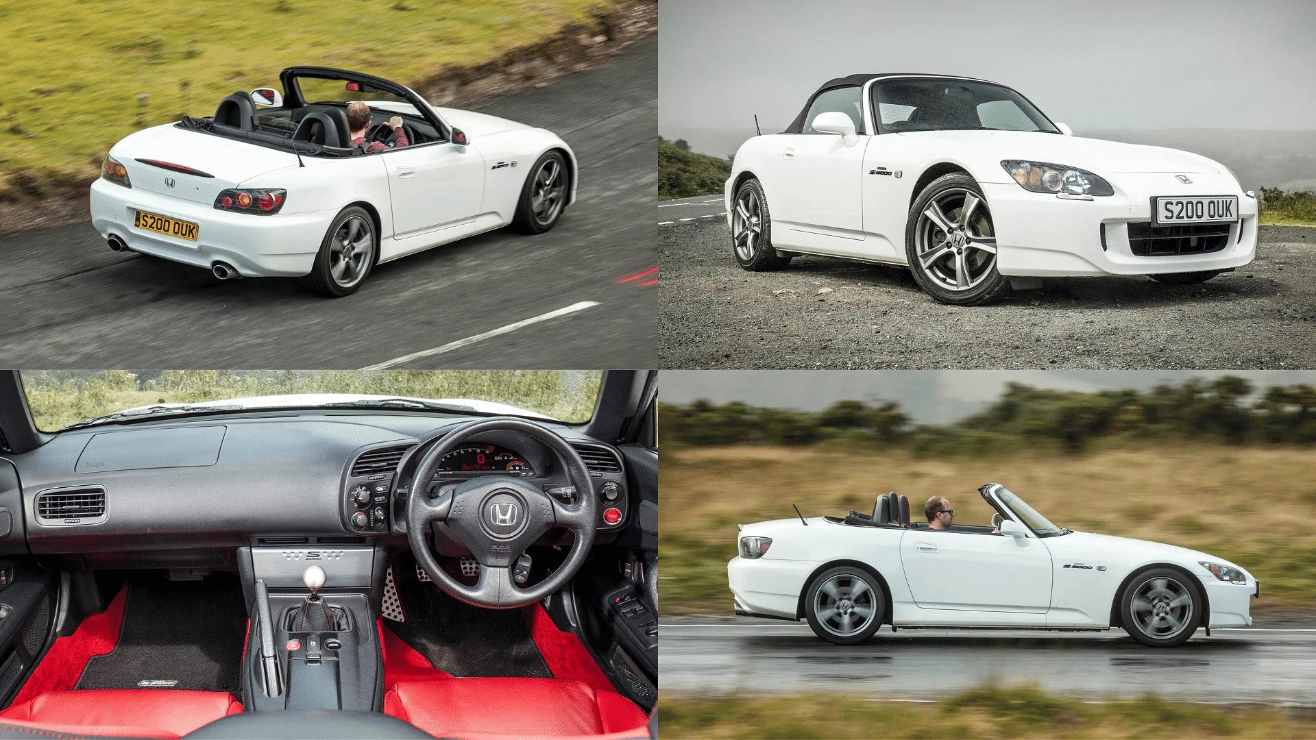 Honda S2000 Convertible in White exterior color - front view, rear view, side view, dashboard, interior