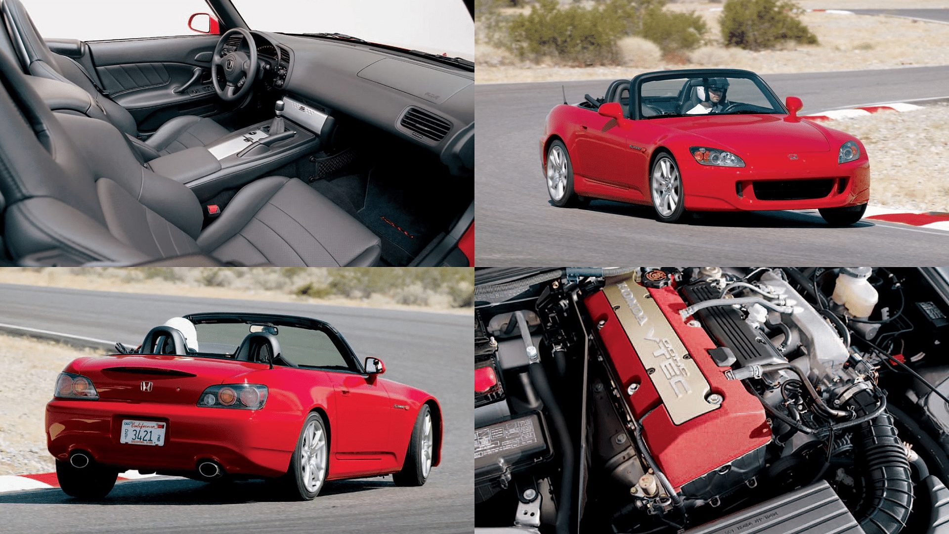 1999 Honda S2000 Convertible in Red - front view, rear view, interior, Honda DOHC VTEC engine
