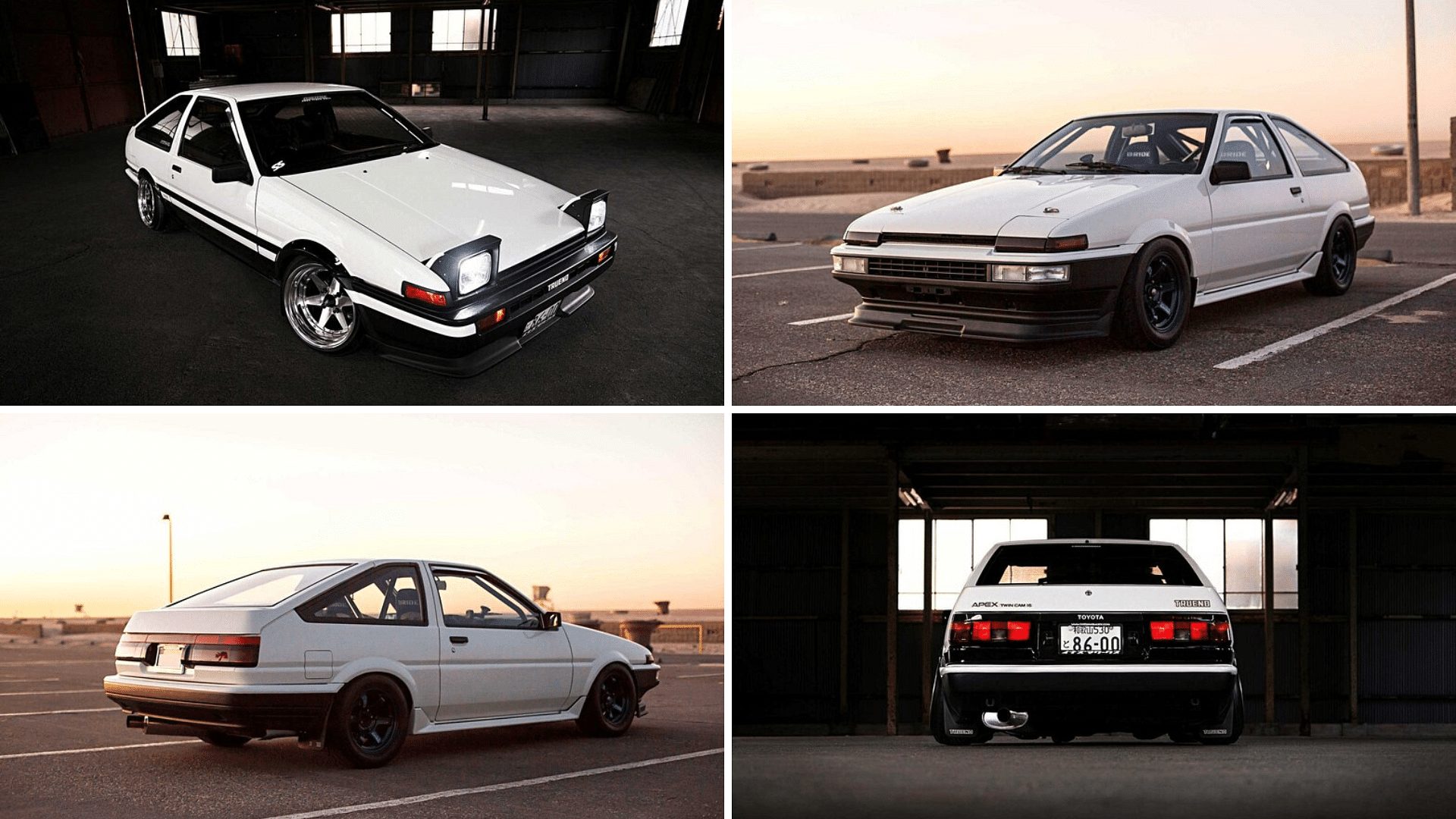 White Toyota AE86 - front, rear, side view