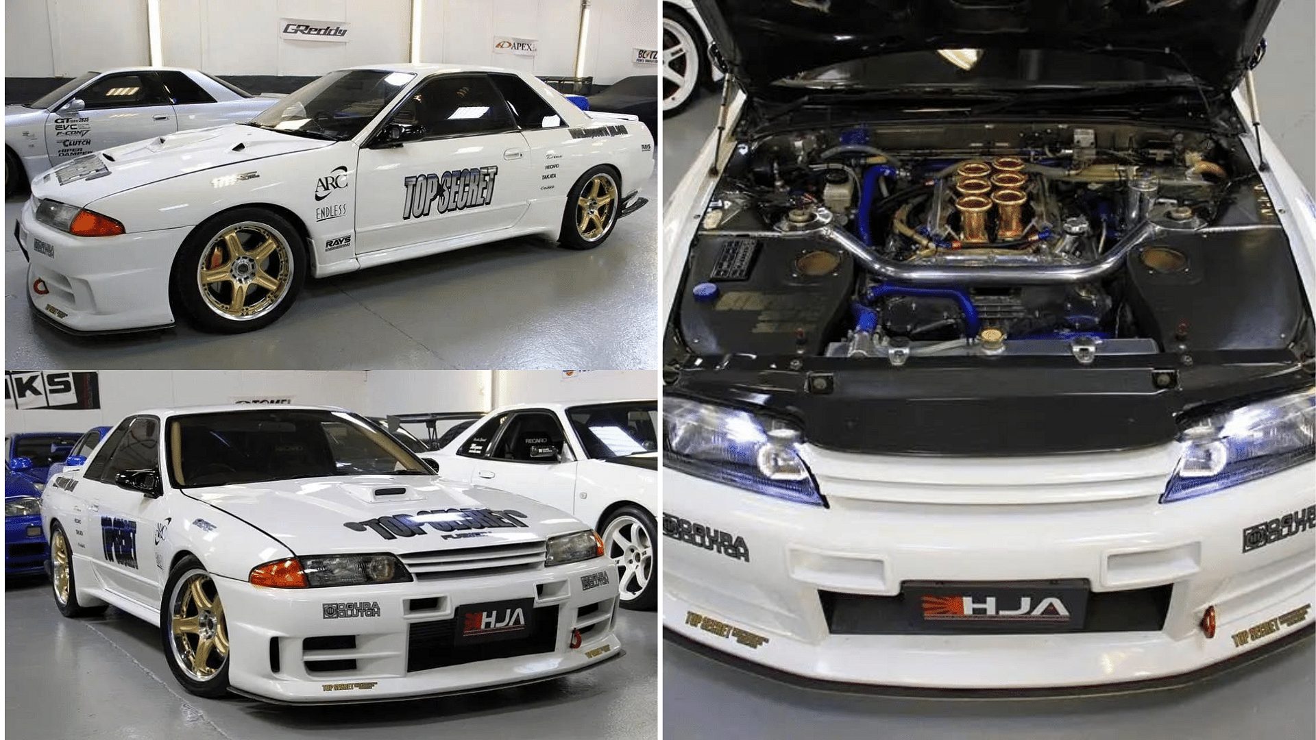 VQ32 Skyline GT-R front, side and engine view