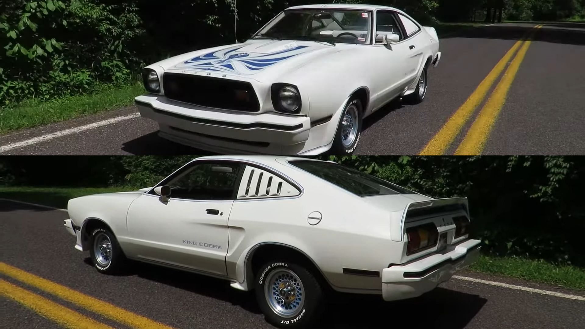 White 1978 Ford Mustang II King Cobra Front And Back Photographs