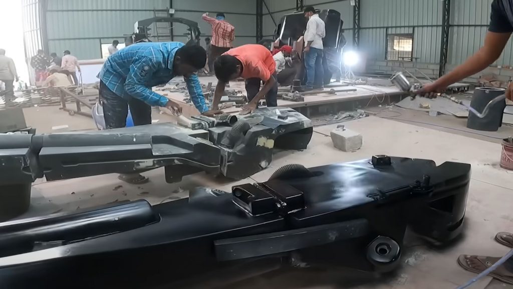 Bujji chassis being welded